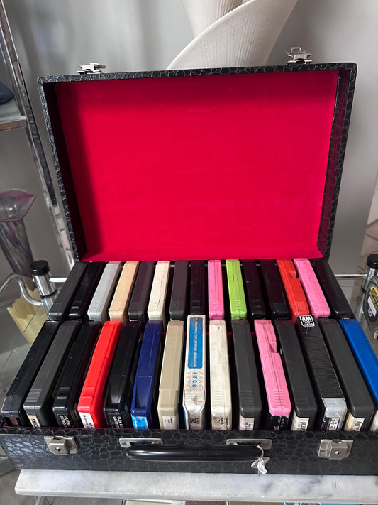 Vintage Mock Croc  8 Track Case | Faux Leather 30  8 Track Tape Carrying Case with 30 Tapes – 70s-80s, Cars, Blondie, Led Zeppelin and More