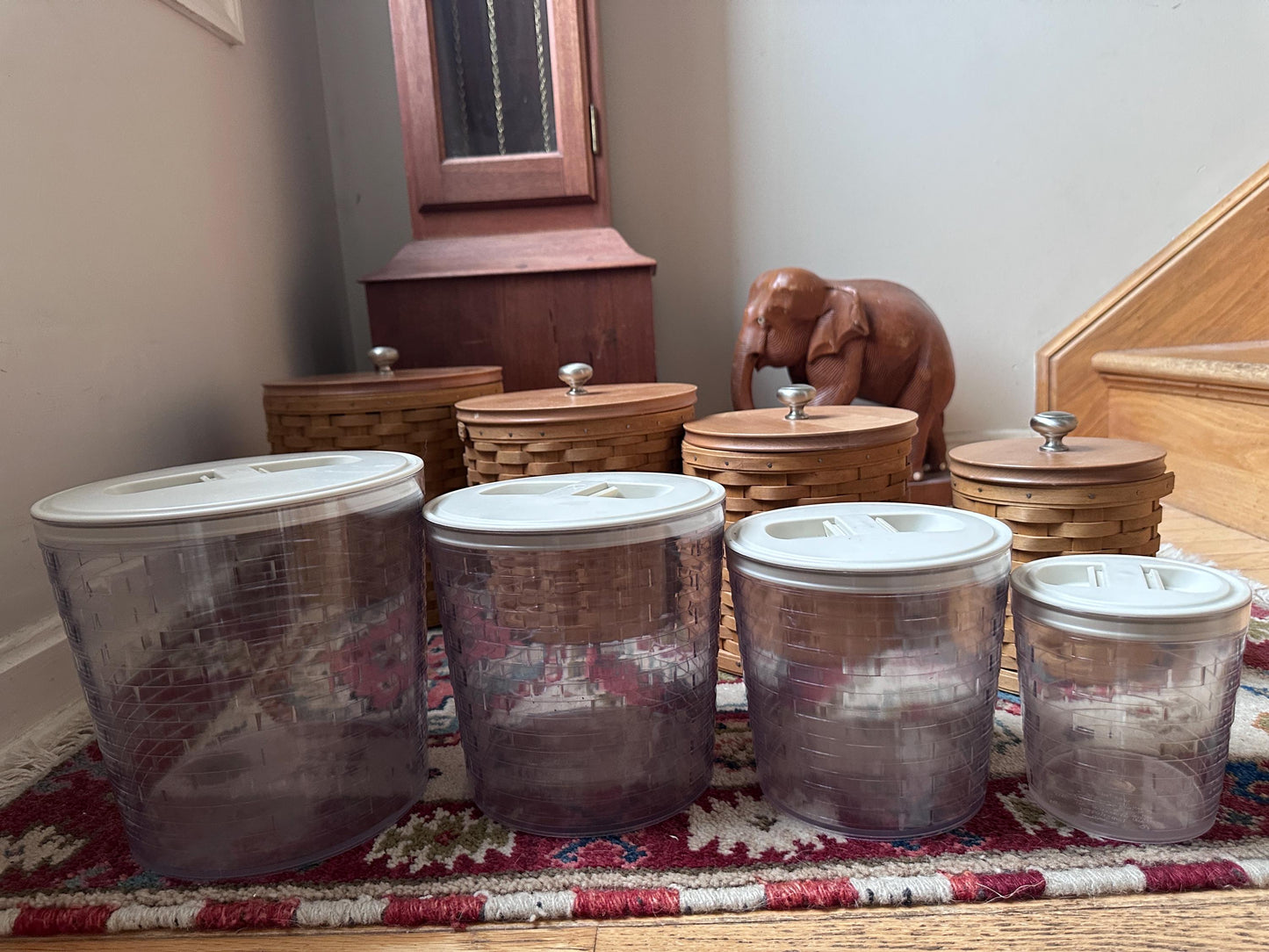 Vintage 2003 Longaberger 16-Piece Canister Basket Set with Wooden Lids +  Protectors | Signed & Dated | Original Pamphlets Included