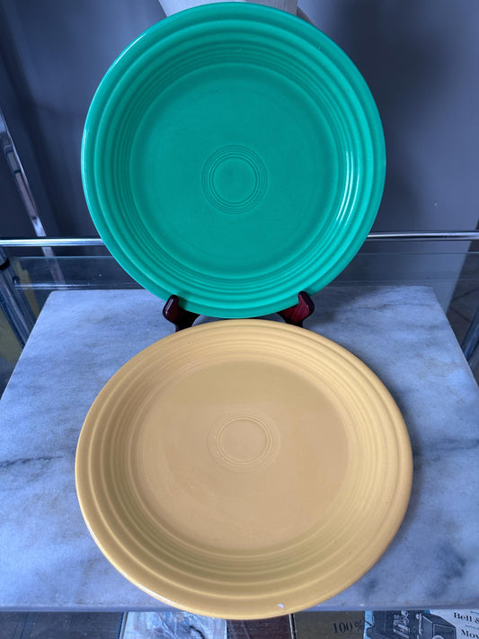 Vintage Fiesta Luncheon Plates Set of 2 | Green &  Yellow | 9.5” Plates | Genuine Vintage Fiesta | 1936–1969 Backstamp