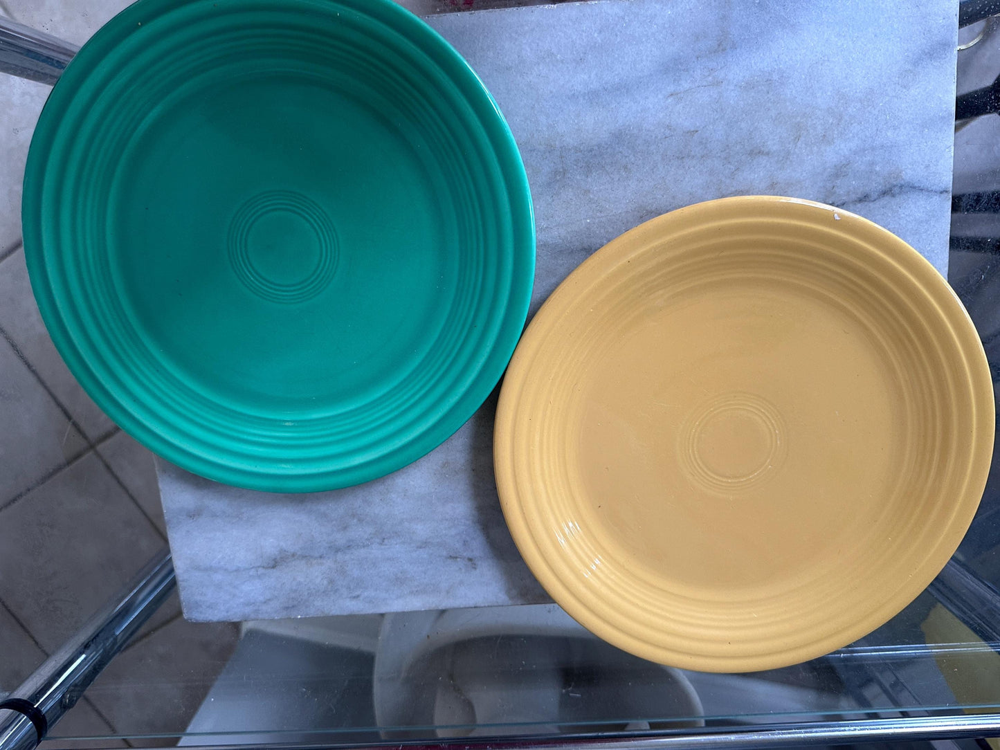 Vintage Fiesta Luncheon Plates Set of 2 | Green &  Yellow | 9.5” Plates | Genuine Vintage Fiesta | 1936–1969 Backstamp