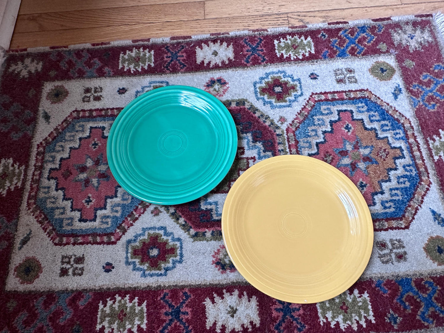 Vintage Fiesta Luncheon Plates Set of 2 | Green &  Yellow | 9.5” Plates | Genuine Vintage Fiesta | 1936–1969 Backstamp
