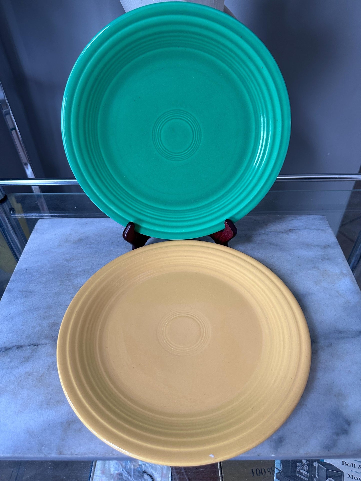 Vintage Fiesta Luncheon Plates Set of 2 | Green &  Yellow | 9.5” Plates | Genuine Vintage Fiesta | 1936–1969 Backstamp