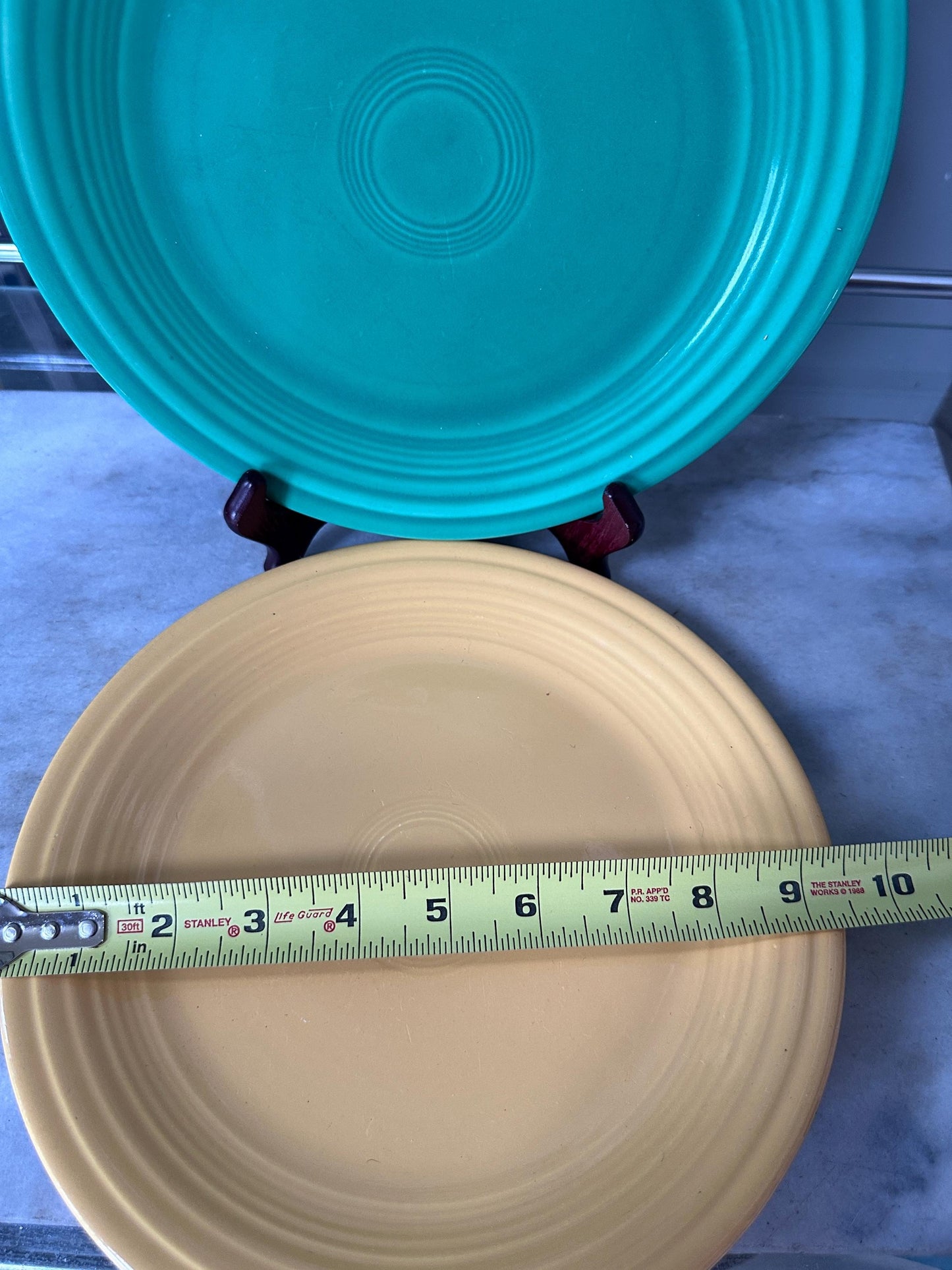 Vintage Fiesta Luncheon Plates Set of 2 | Green &  Yellow | 9.5” Plates | Genuine Vintage Fiesta | 1936–1969 Backstamp