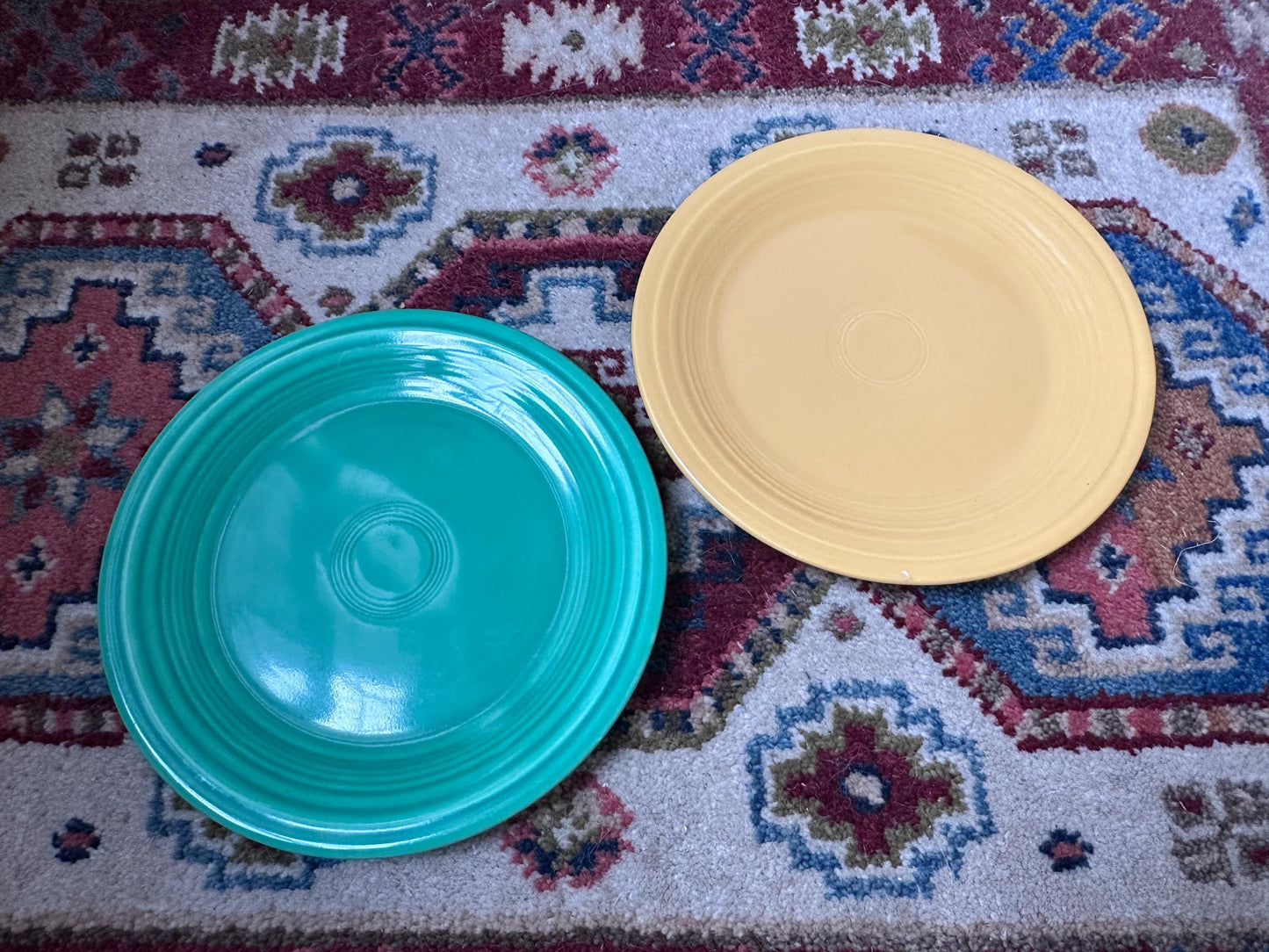 Vintage Fiesta Luncheon Plates Set of 2 | Green &  Yellow | 9.5” Plates | Genuine Vintage Fiesta | 1936–1969 Backstamp