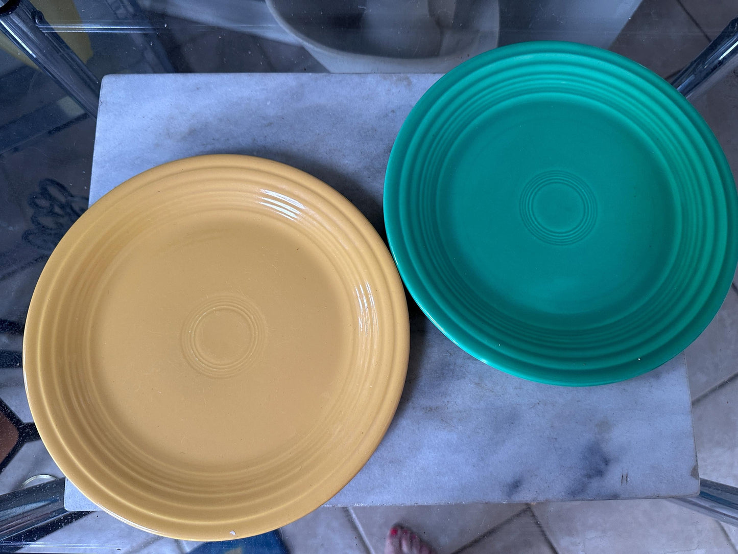 Vintage Fiesta Luncheon Plates Set of 2 | Green &  Yellow | 9.5” Plates | Genuine Vintage Fiesta | 1936–1969 Backstamp