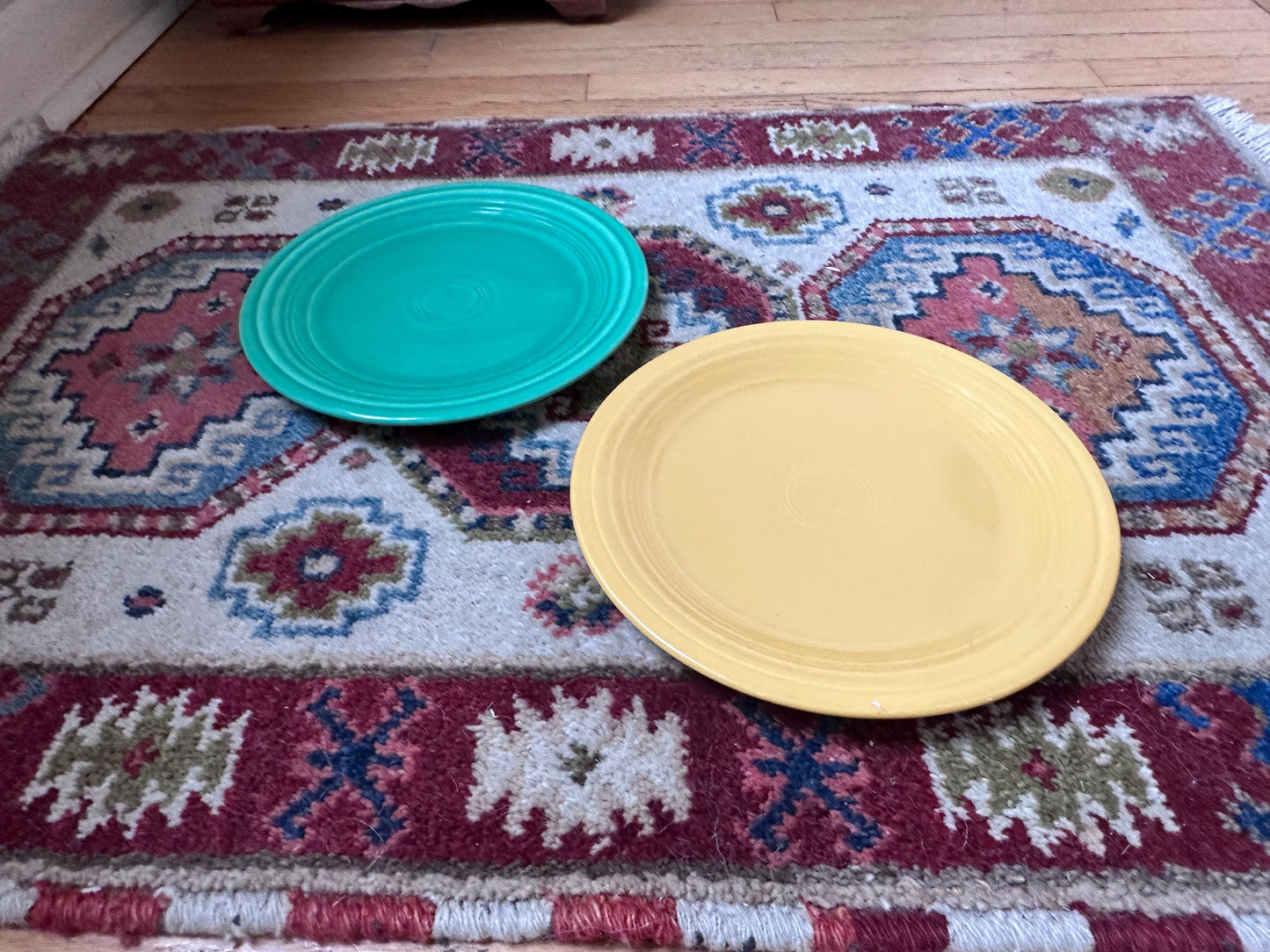 Vintage Fiesta Luncheon Plates Set of 2 | Green &  Yellow | 9.5” Plates | Genuine Vintage Fiesta | 1936–1969 Backstamp