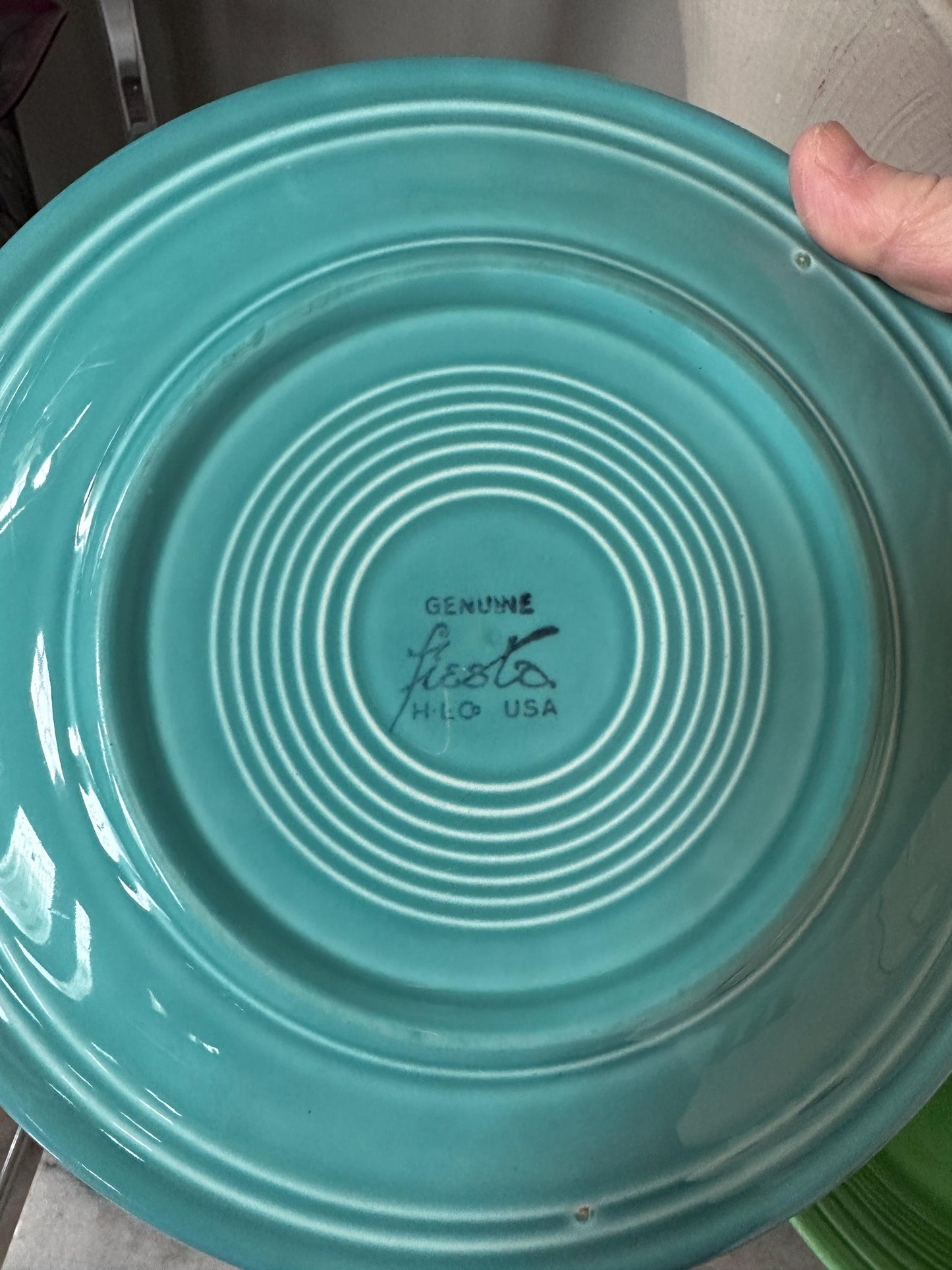 Vintage Fiesta Luncheon Plates Set of 2 | Green & Turquoise Fiestaware | 9.5” Plates | Genuine Vintage Fiesta | 1936–1969 Backstamp