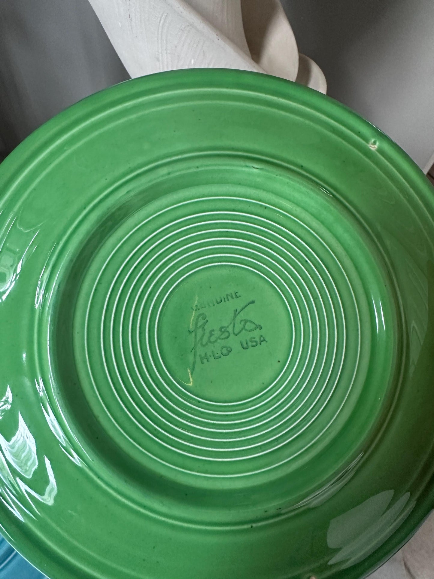 Vintage Fiesta Luncheon Plates Set of 2 | Green & Turquoise Fiestaware | 9.5” Plates | Genuine Vintage Fiesta | 1936–1969 Backstamp