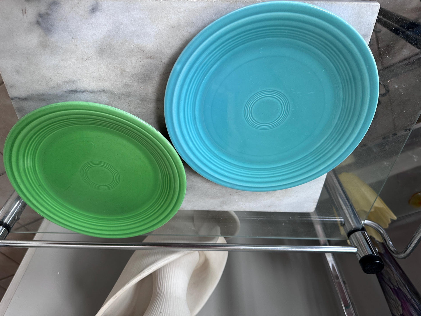 Vintage Fiesta Luncheon Plates Set of 2 | Green & Turquoise Fiestaware | 9.5” Plates | Genuine Vintage Fiesta | 1936–1969 Backstamp