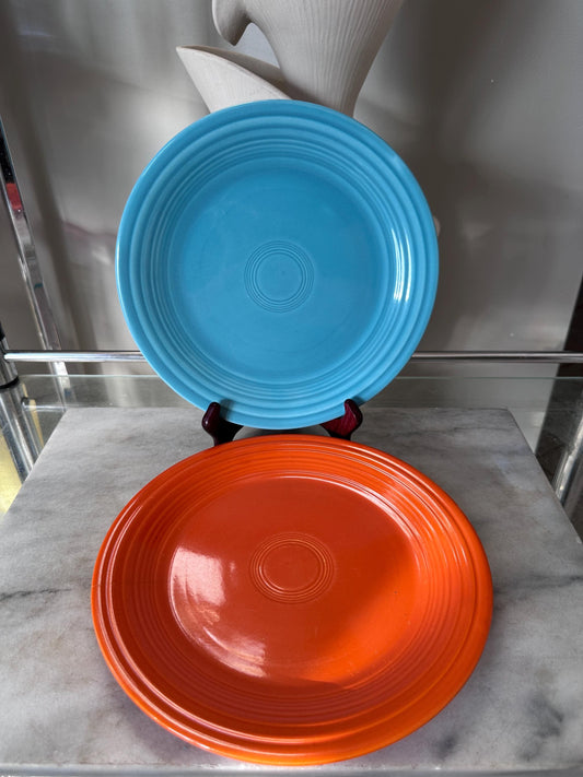 Vintage Fiesta Luncheon Plates Set of 2 | Orange & Turquoise Fiestaware | 9.5” Plates | Genuine Vintage Fiesta | 1936–1969 Backstamp