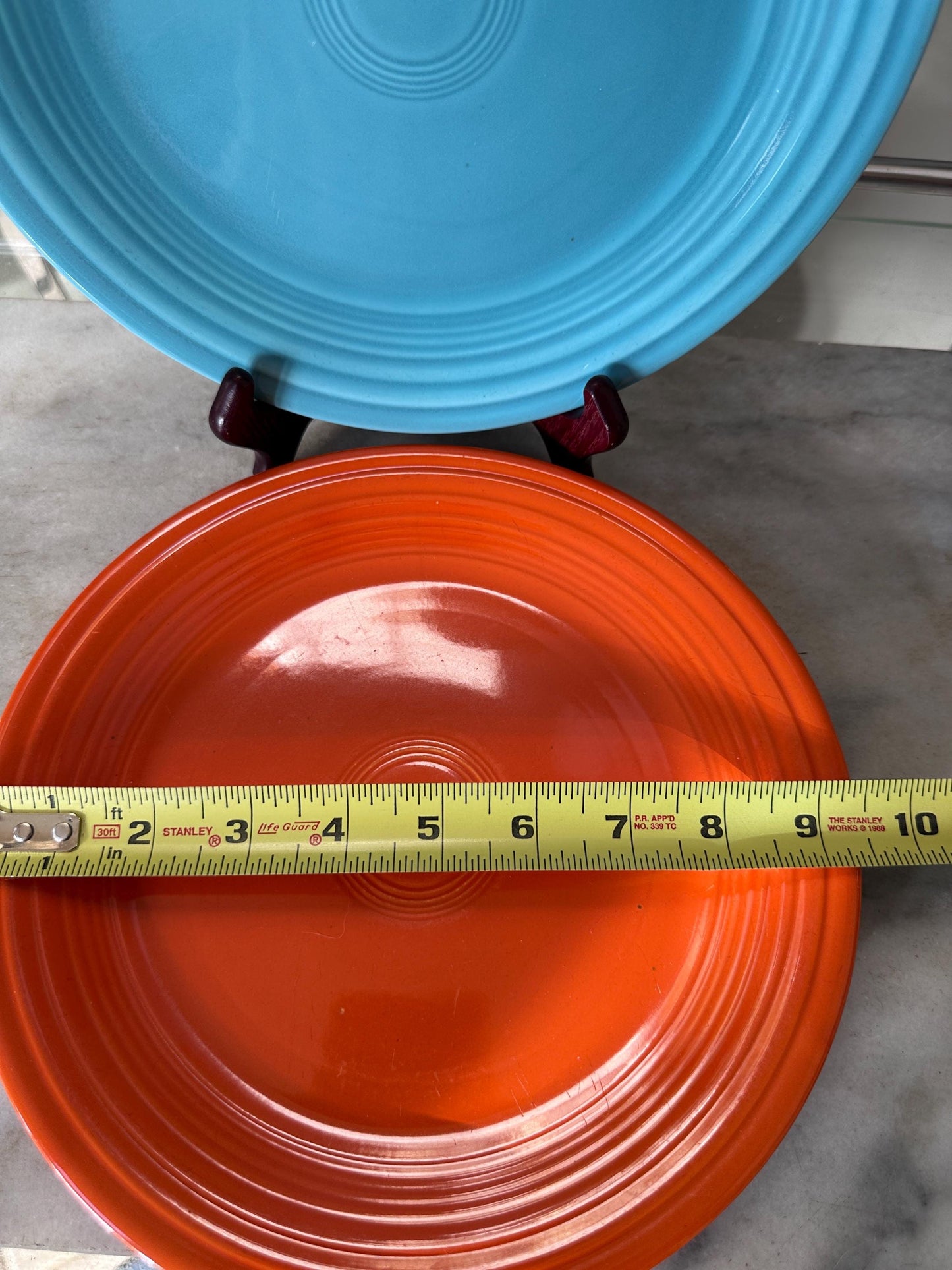 Vintage Fiesta Luncheon Plates Set of 2 | Orange & Turquoise Fiestaware | 9.5” Plates | Genuine Vintage Fiesta | 1936–1969 Backstamp