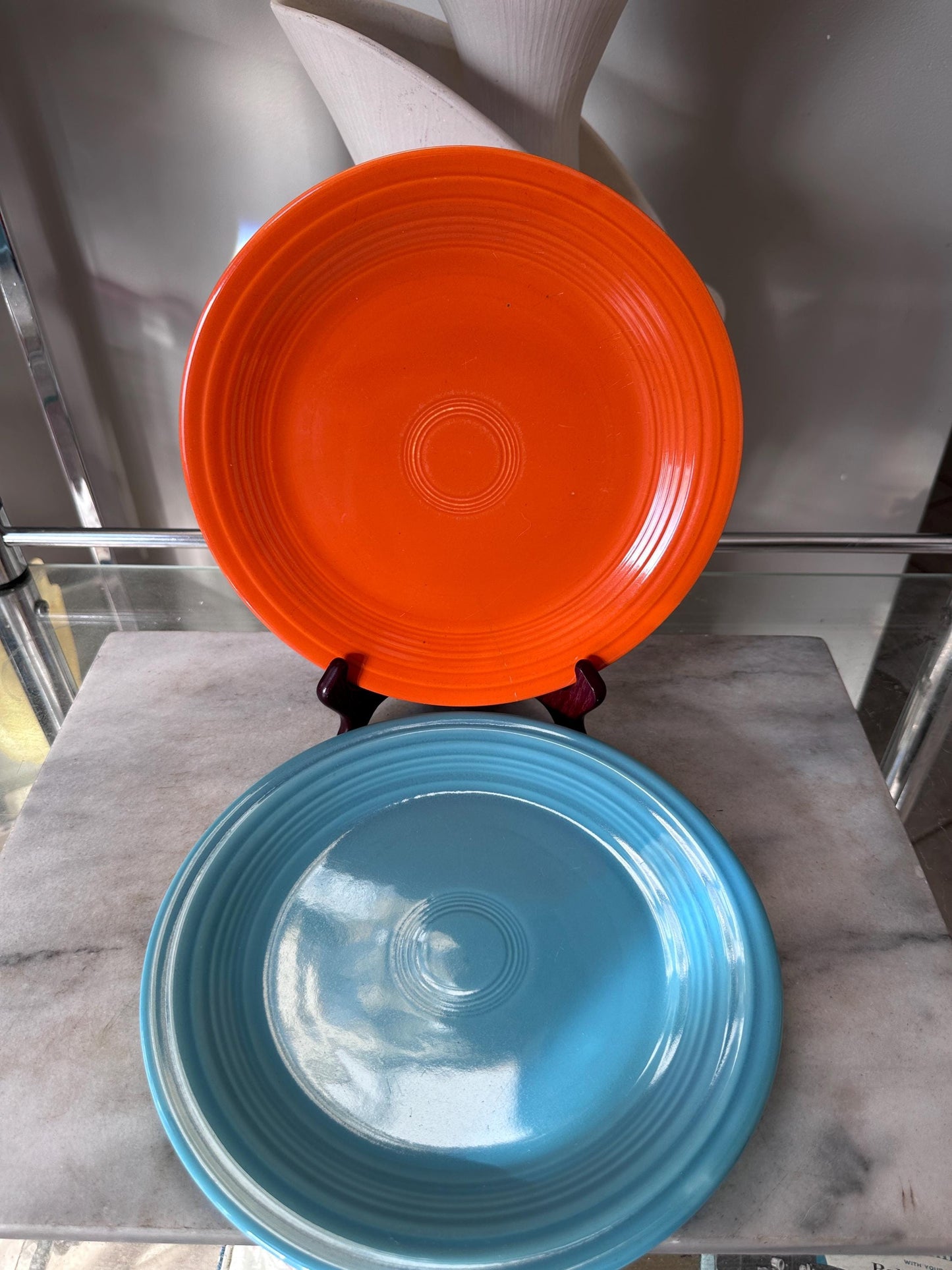 Vintage Fiesta Luncheon Plates Set of 2 | Orange & Turquoise Fiestaware | 9.5” Plates | Genuine Vintage Fiesta | 1936–1969 Backstamp
