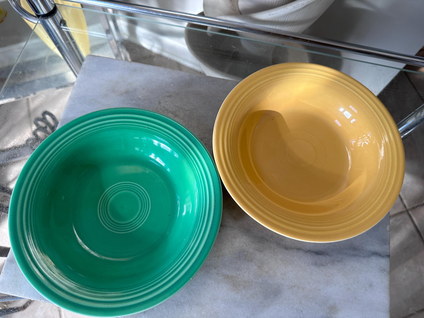 Vintage Fiesta Round Rimmed Soup Deep Plates – Yellow and Green  (Set of 2) | Genuine Vintage Fiestaware | 1936–1969 Backstamp