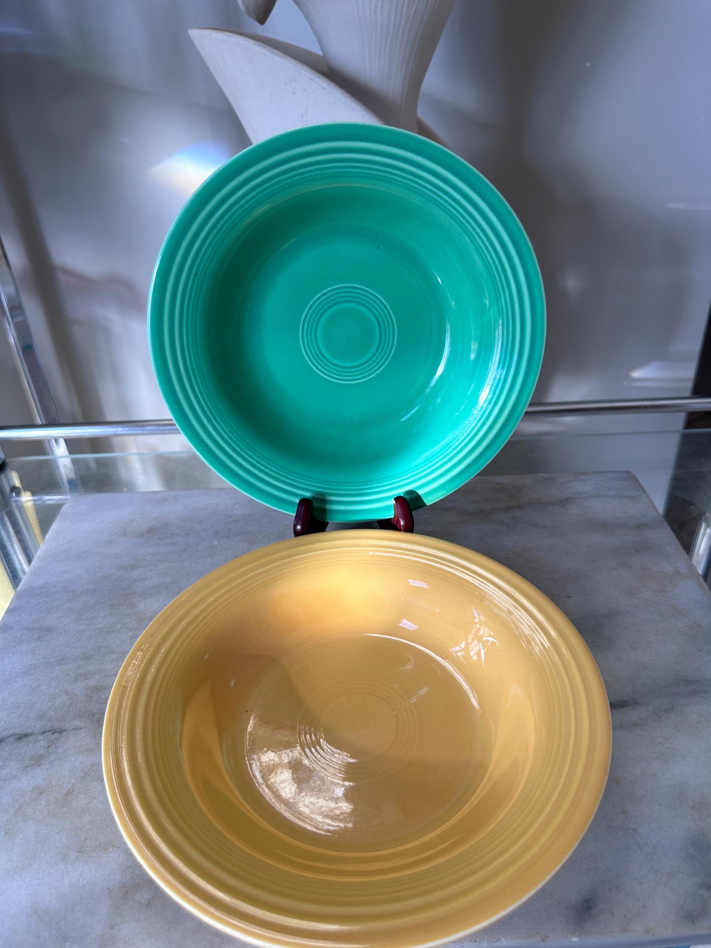 Vintage Fiesta Round Rimmed Soup Deep Plates – Yellow and Green  (Set of 2) | Genuine Vintage Fiestaware | 1936–1969 Backstamp