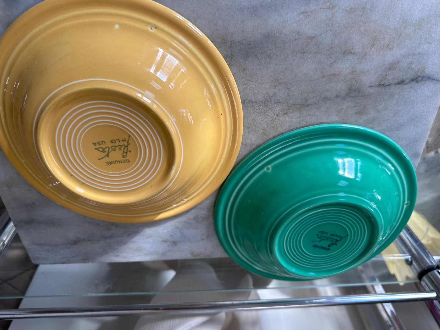 Vintage Fiesta Round Rimmed Soup Deep Plates – Yellow and Green  (Set of 2) | Genuine Vintage Fiestaware | 1936–1969 Backstamp