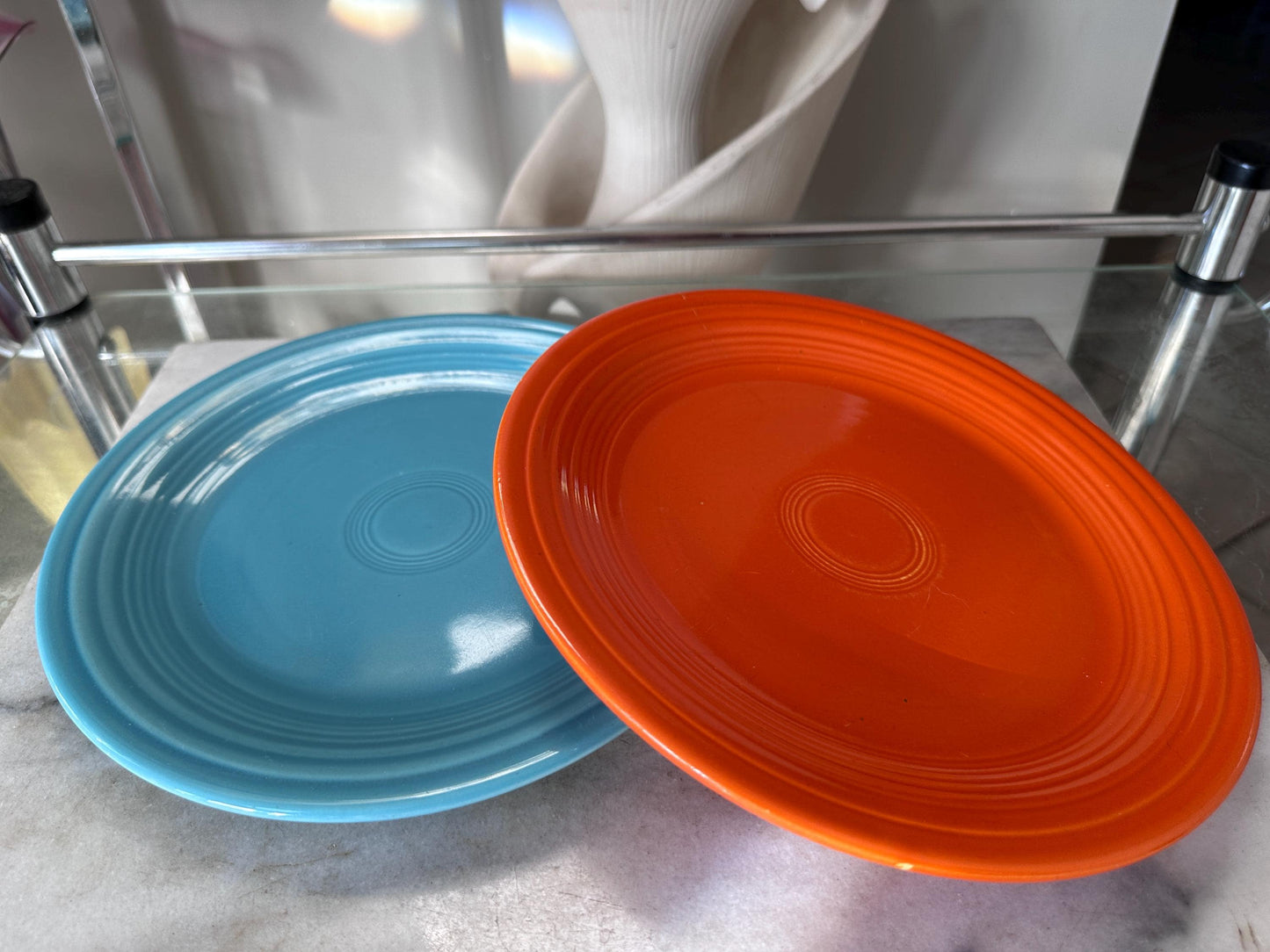 Vintage Fiesta Luncheon Plates Set of 2 | Orange & Turquoise Fiestaware | 9.5” Plates | Genuine Vintage Fiesta | 1936–1969 Backstamp