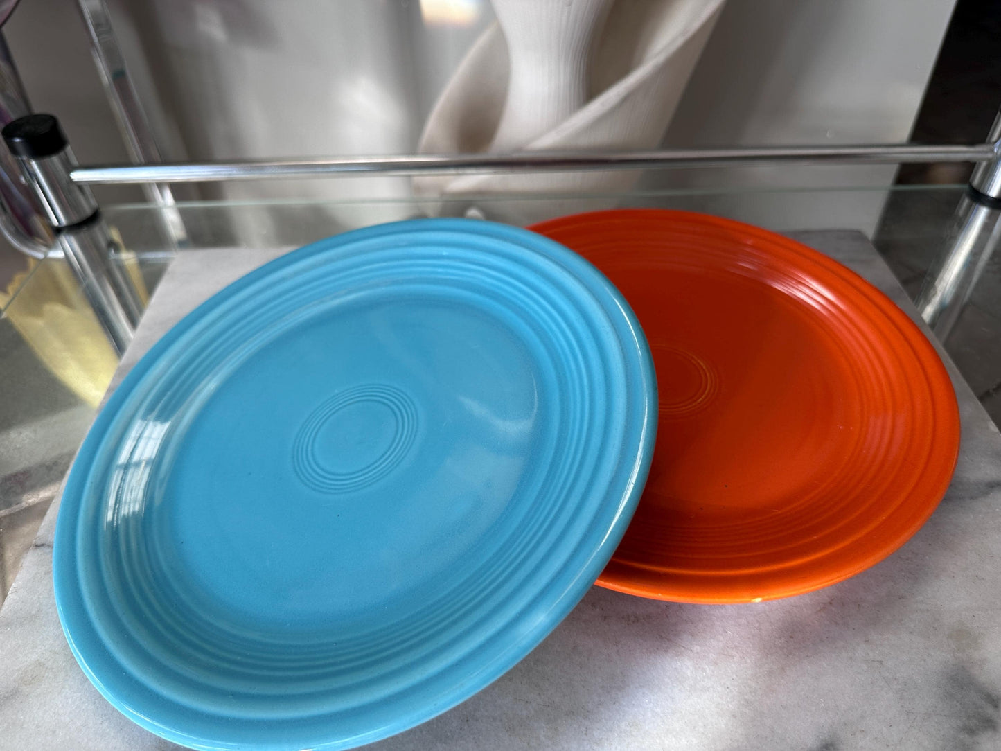 Vintage Fiesta Luncheon Plates Set of 2 | Orange & Turquoise Fiestaware | 9.5” Plates | Genuine Vintage Fiesta | 1936–1969 Backstamp