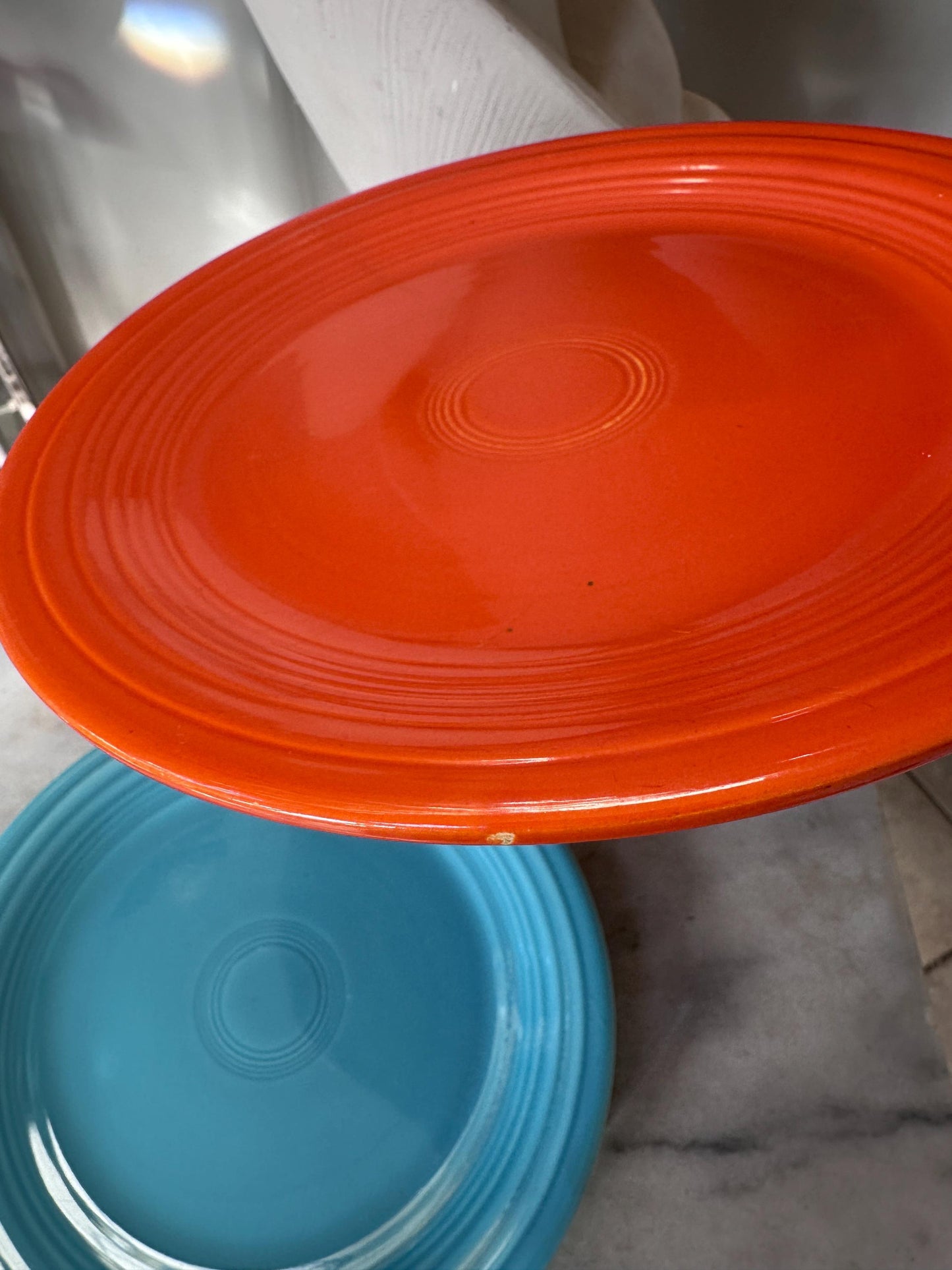 Vintage Fiesta Luncheon Plates Set of 2 | Orange & Turquoise Fiestaware | 9.5” Plates | Genuine Vintage Fiesta | 1936–1969 Backstamp