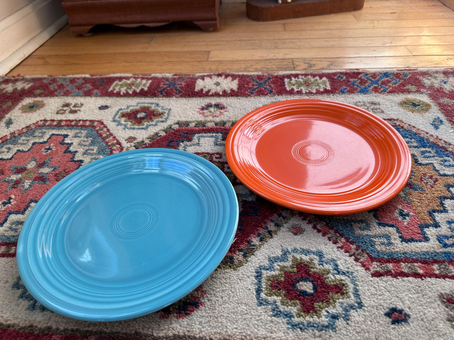 Vintage Fiesta Luncheon Plates Set of 2 | Orange & Turquoise Fiestaware | 9.5” Plates | Genuine Vintage Fiesta | 1936–1969 Backstamp