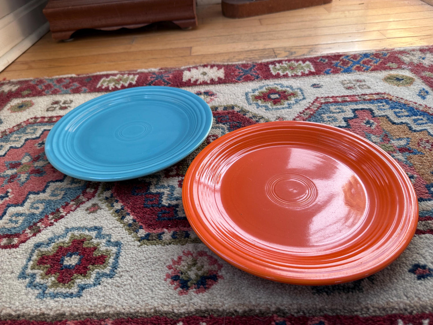 Vintage Fiesta Luncheon Plates Set of 2 | Orange & Turquoise Fiestaware | 9.5” Plates | Genuine Vintage Fiesta | 1936–1969 Backstamp