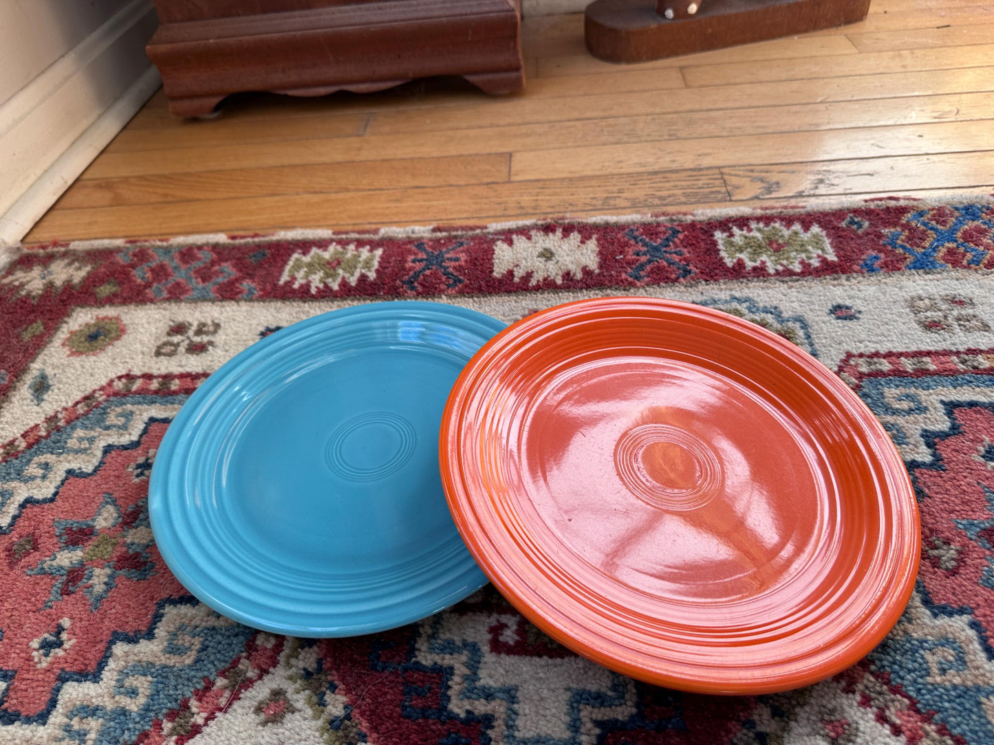 Vintage Fiesta Luncheon Plates Set of 2 | Orange & Turquoise Fiestaware | 9.5” Plates | Genuine Vintage Fiesta | 1936–1969 Backstamp