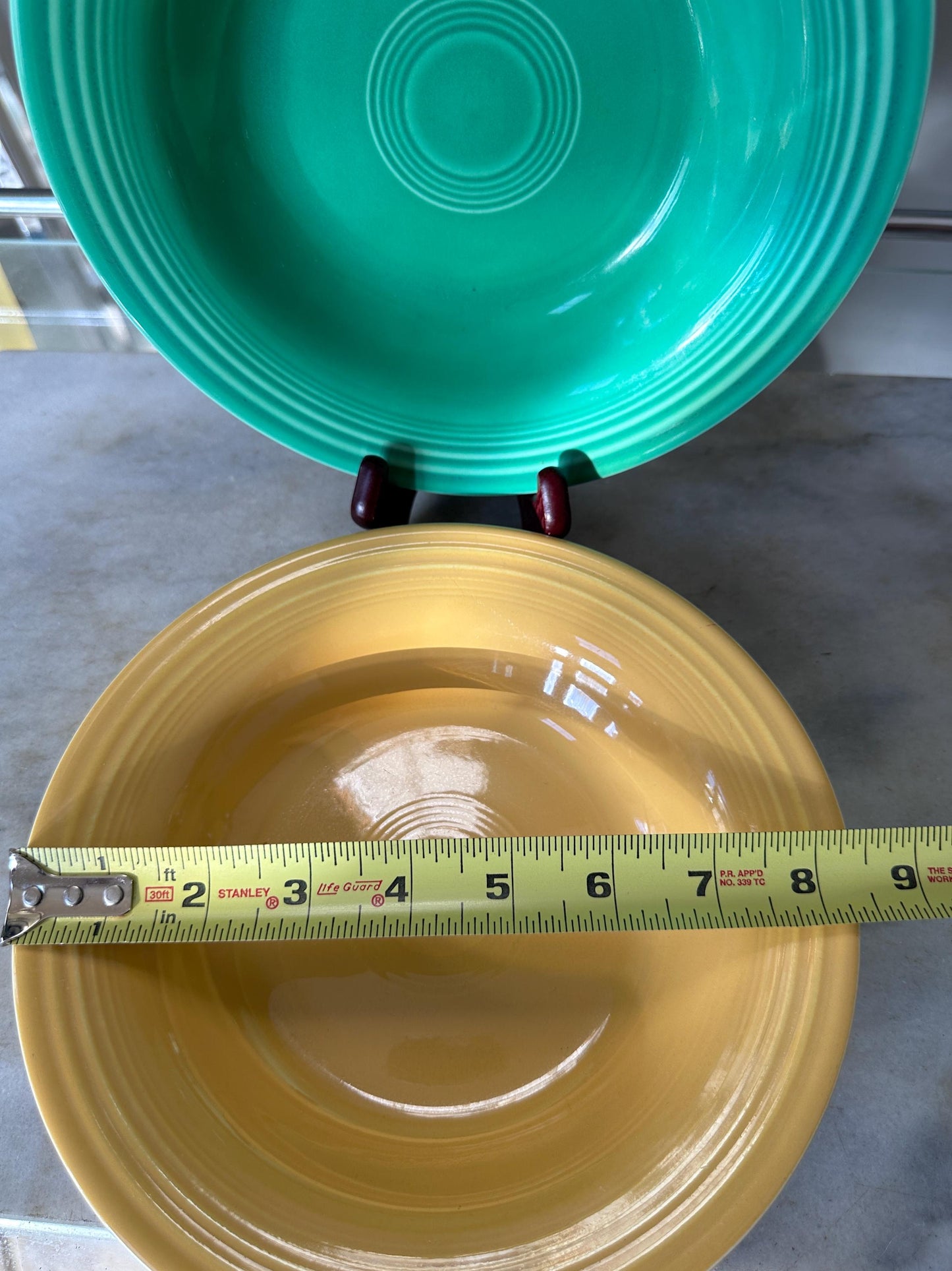 Vintage Fiesta Round Rimmed Soup Deep Plates – Yellow and Green  (Set of 2) | Genuine Vintage Fiestaware | 1936–1969 Backstamp