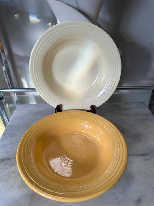 Vintage Fiesta Round Rimmed Soup Deep Plates – Yellow and Ivory/White  (Set of 2) | Genuine Vintage Fiestaware | 1936–1969 Backstamp