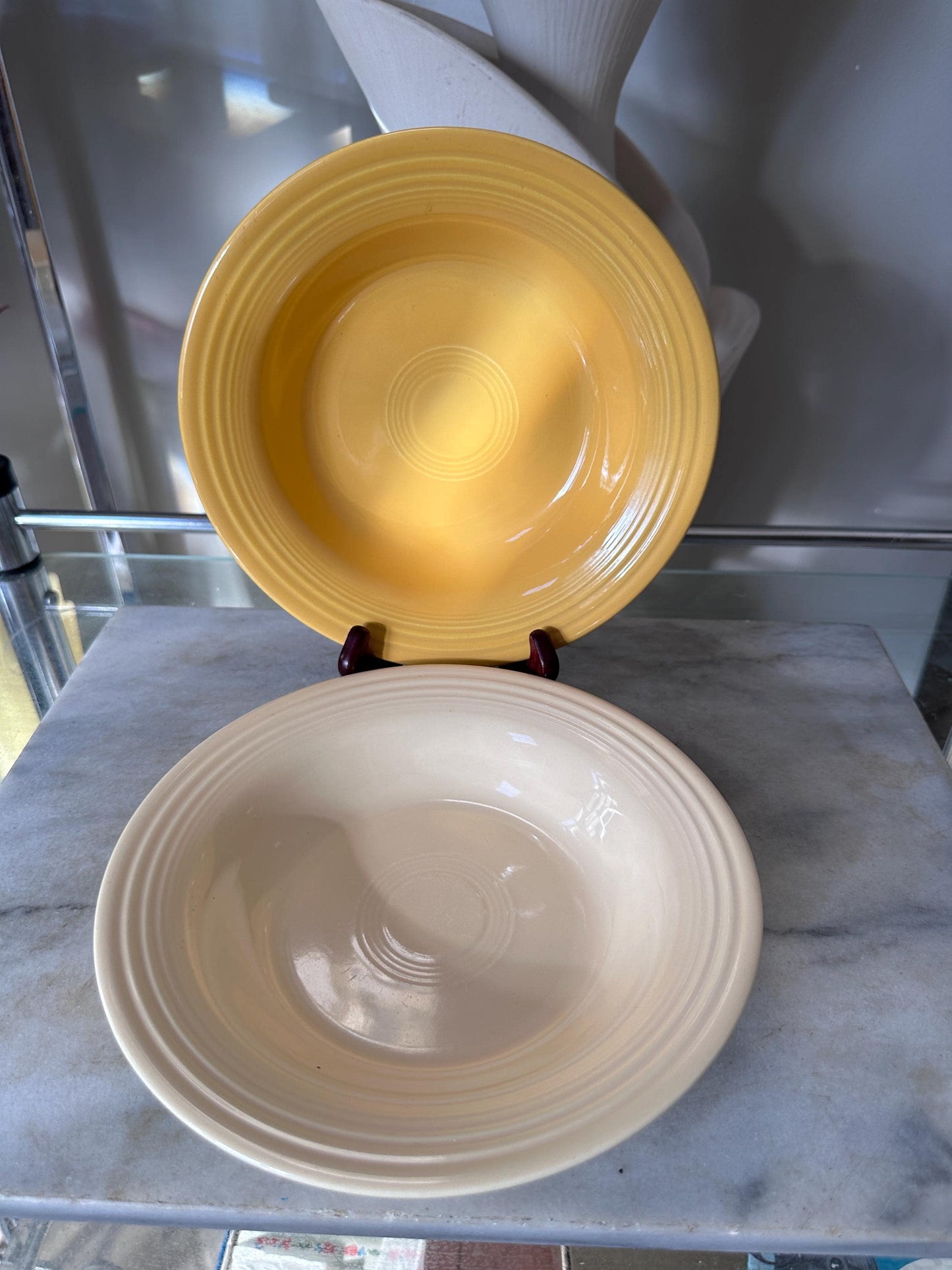 Vintage Fiesta Round Rimmed Soup Deep Plates – Yellow and Ivory/White  (Set of 2) | Genuine Vintage Fiestaware | 1936–1969 Backstamp