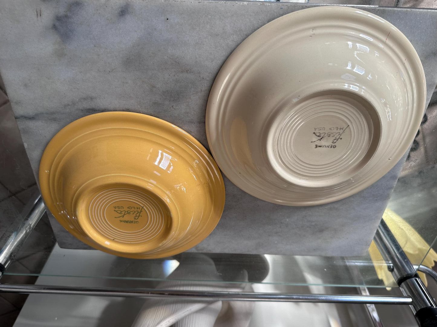 Vintage Fiesta Round Rimmed Soup Deep Plates – Yellow and Ivory/White  (Set of 2) | Genuine Vintage Fiestaware | 1936–1969 Backstamp