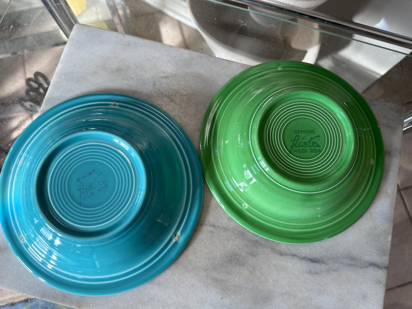 Vintage Fiesta Round Rimmed Soup Deep Plates – Green & Turquoise Blue (Set of 2) | Genuine Vintage Fiestaware | 1936–1969 Backstamp