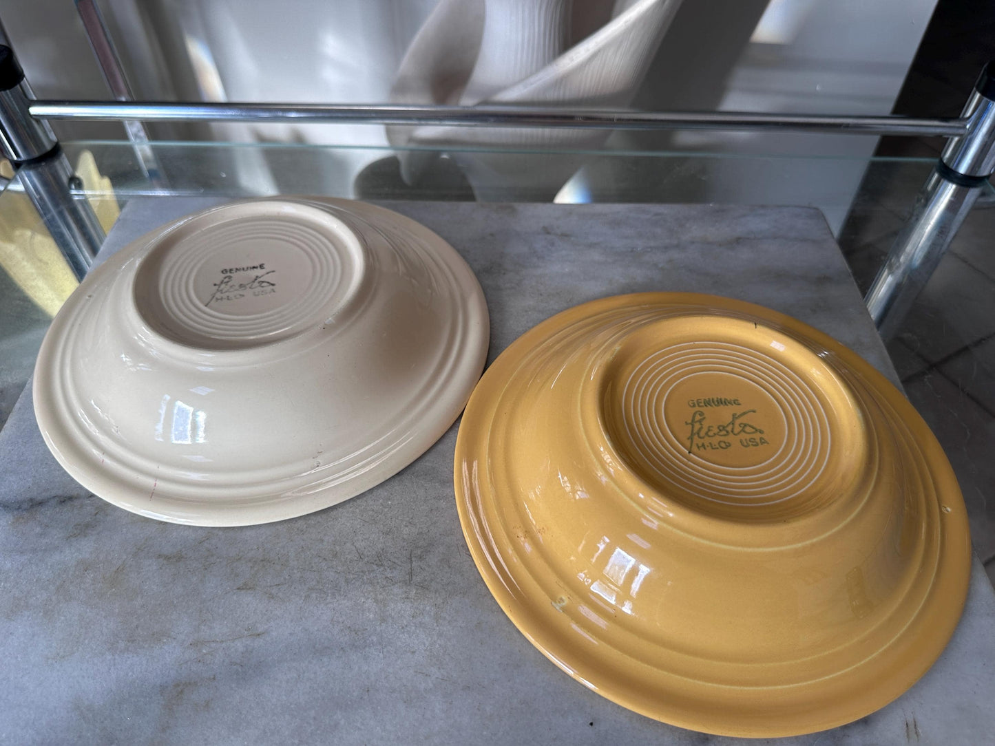 Vintage Fiesta Round Rimmed Soup Deep Plates – Yellow and Ivory/White  (Set of 2) | Genuine Vintage Fiestaware | 1936–1969 Backstamp