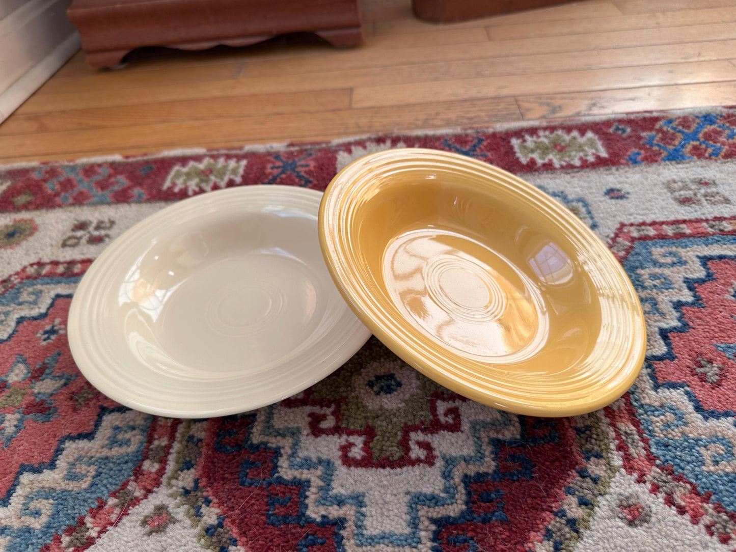Vintage Fiesta Round Rimmed Soup Deep Plates – Yellow and Ivory/White  (Set of 2) | Genuine Vintage Fiestaware | 1936–1969 Backstamp