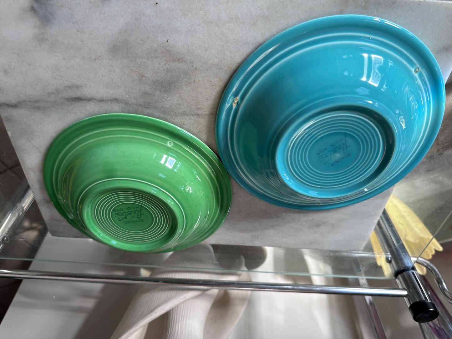 Vintage Fiesta Round Rimmed Soup Deep Plates – Green & Turquoise Blue (Set of 2) | Genuine Vintage Fiestaware | 1936–1969 Backstamp