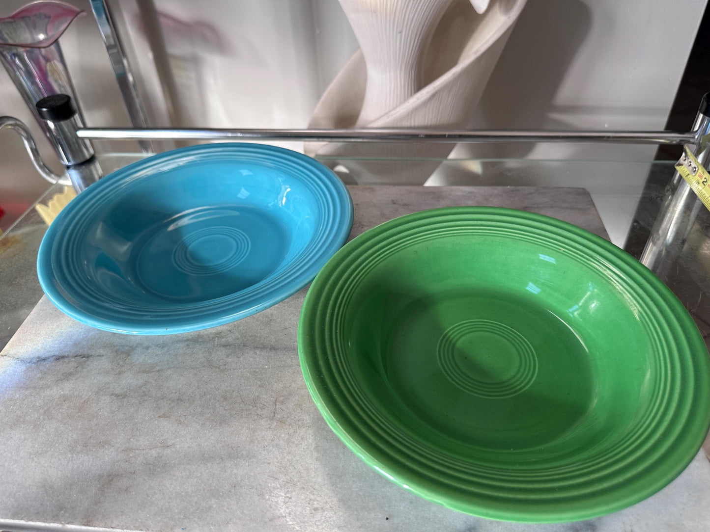Vintage Fiesta Round Rimmed Soup Deep Plates – Green & Turquoise Blue (Set of 2) | Genuine Vintage Fiestaware | 1936–1969 Backstamp