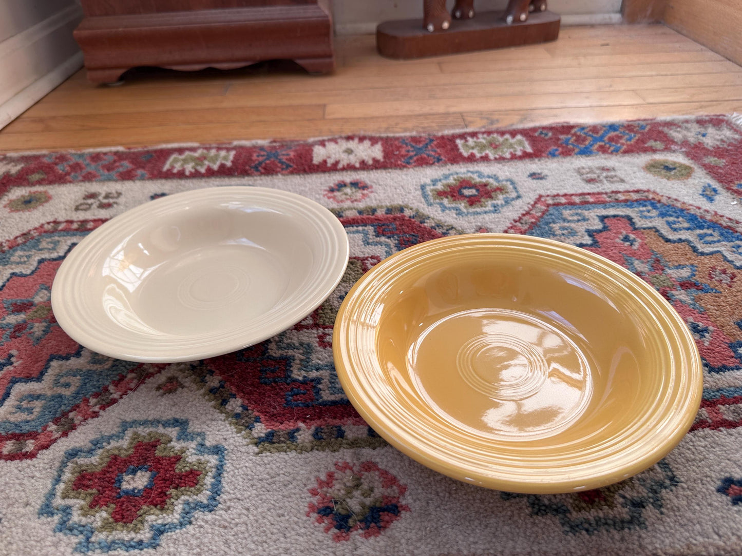 Vintage Fiesta Round Rimmed Soup Deep Plates – Yellow and Ivory/White  (Set of 2) | Genuine Vintage Fiestaware | 1936–1969 Backstamp