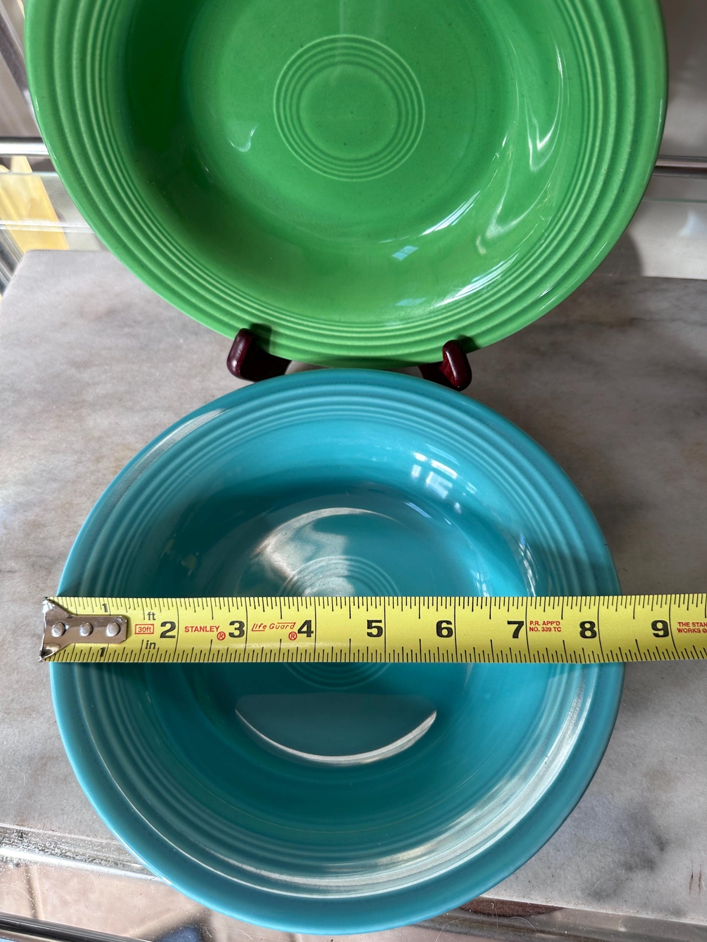 Vintage Fiesta Round Rimmed Soup Deep Plates – Green & Turquoise Blue (Set of 2) | Genuine Vintage Fiestaware | 1936–1969 Backstamp