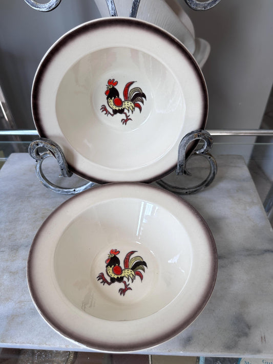 Set of 2 Vintage Metlox Red Rooster Cereal Bowls – Farmhouse Kitchen MCM USA, 7.25”