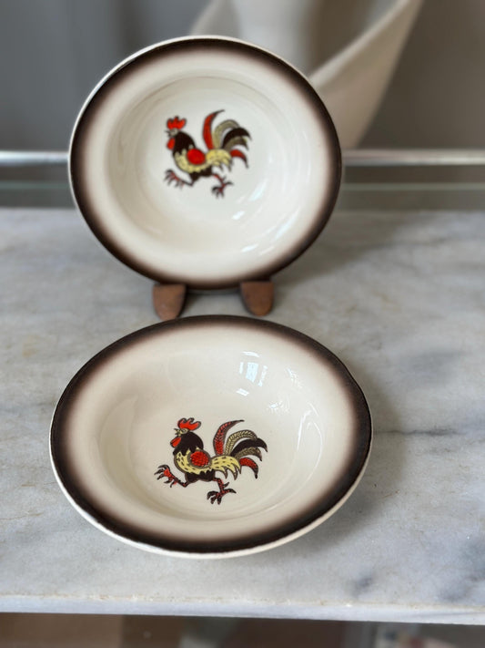 Set of 2 Vintage Metlox Red Rooster Dessert Bowls – Farmhouse Kitchen MCM USA, 6”