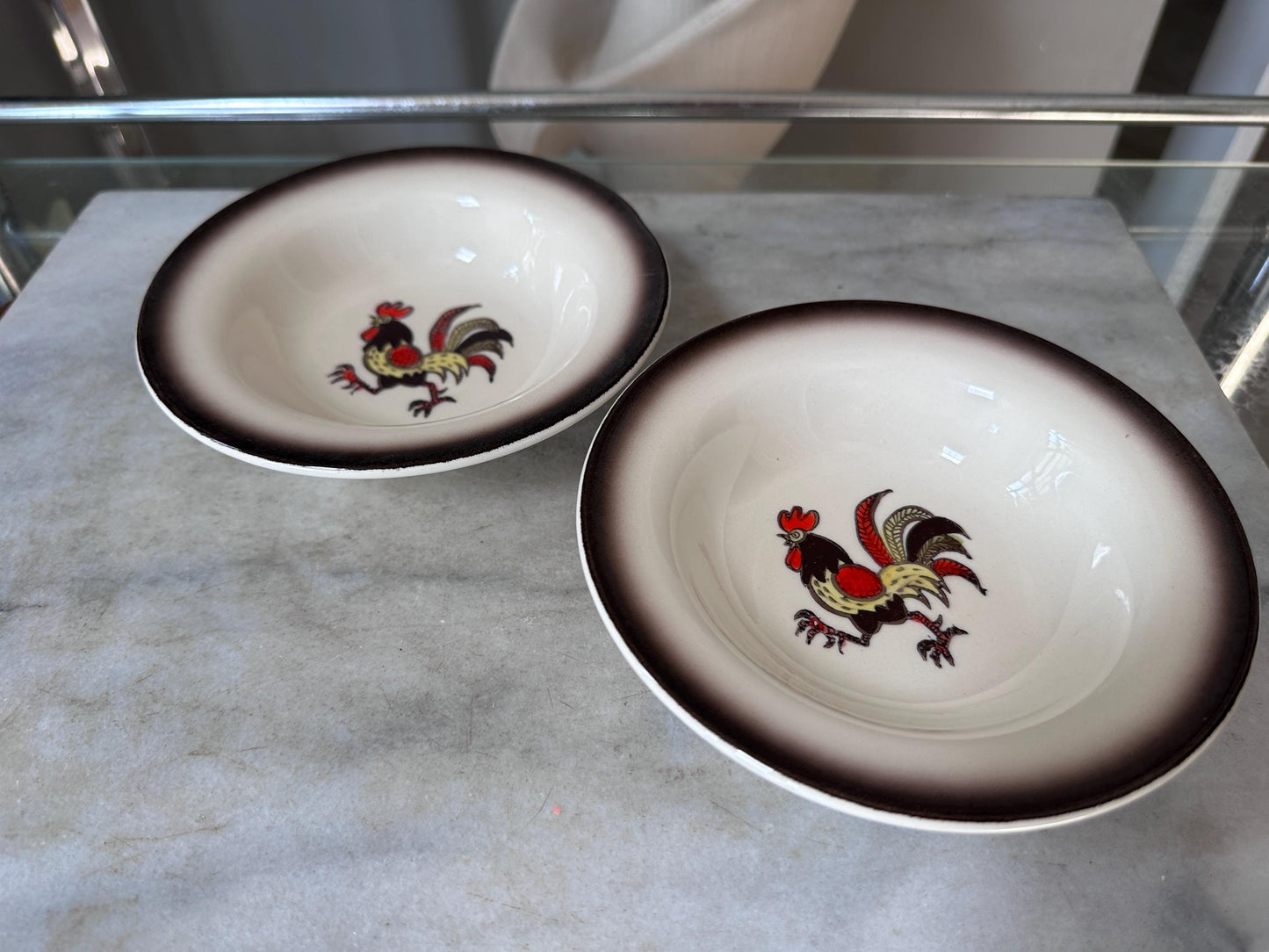 Set of 2 Vintage Metlox Red Rooster Dessert Bowls – Farmhouse Kitchen MCM USA, 6”