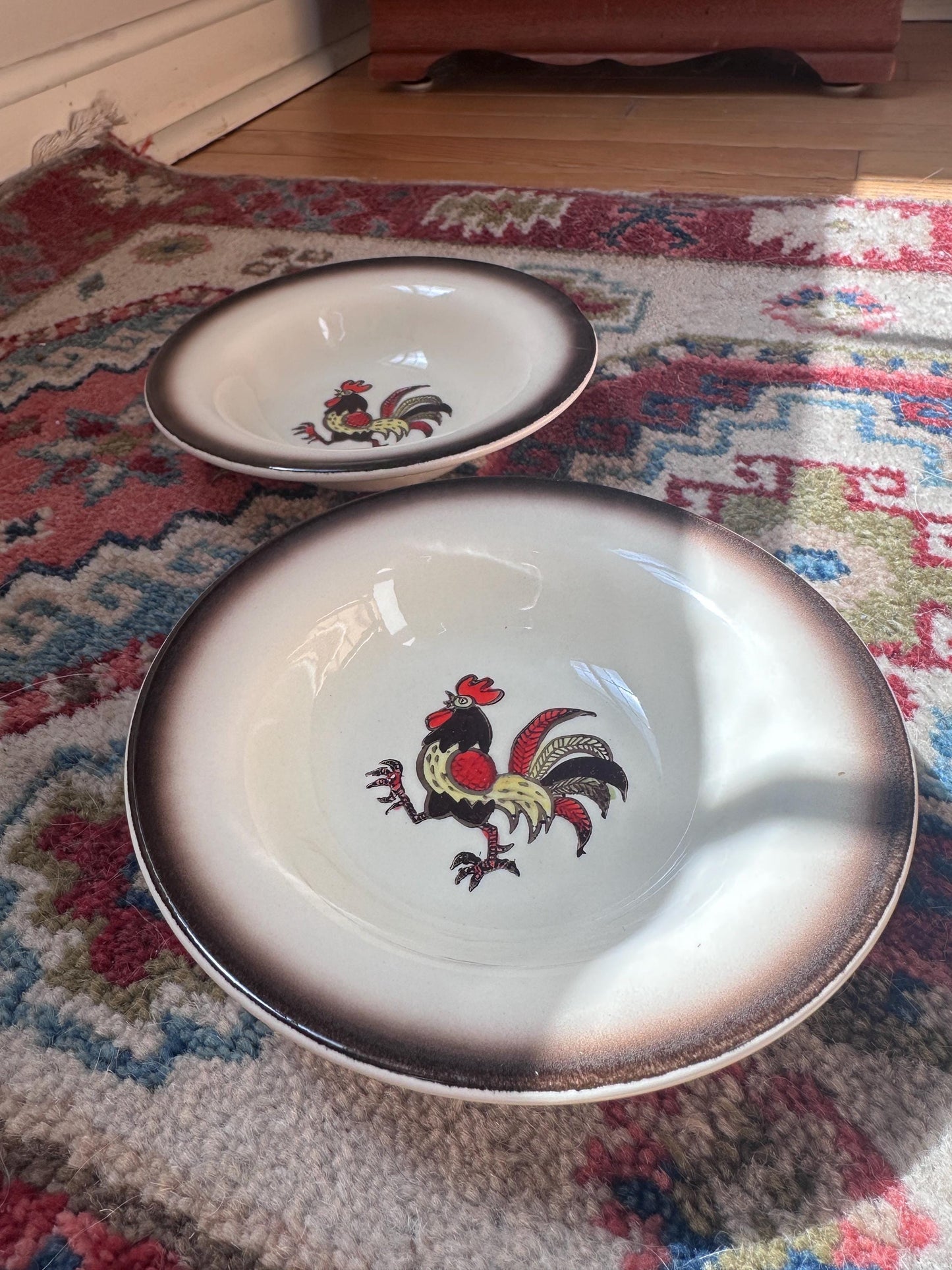 Set of 2 Vintage Metlox Red Rooster Dessert Bowls – Farmhouse Kitchen MCM USA, 6”