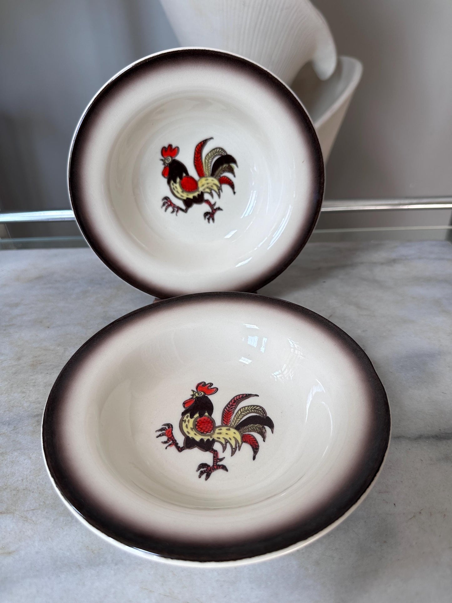 Set of 2 Vintage Metlox Red Rooster Dessert Bowls – Farmhouse Kitchen MCM USA, 6”