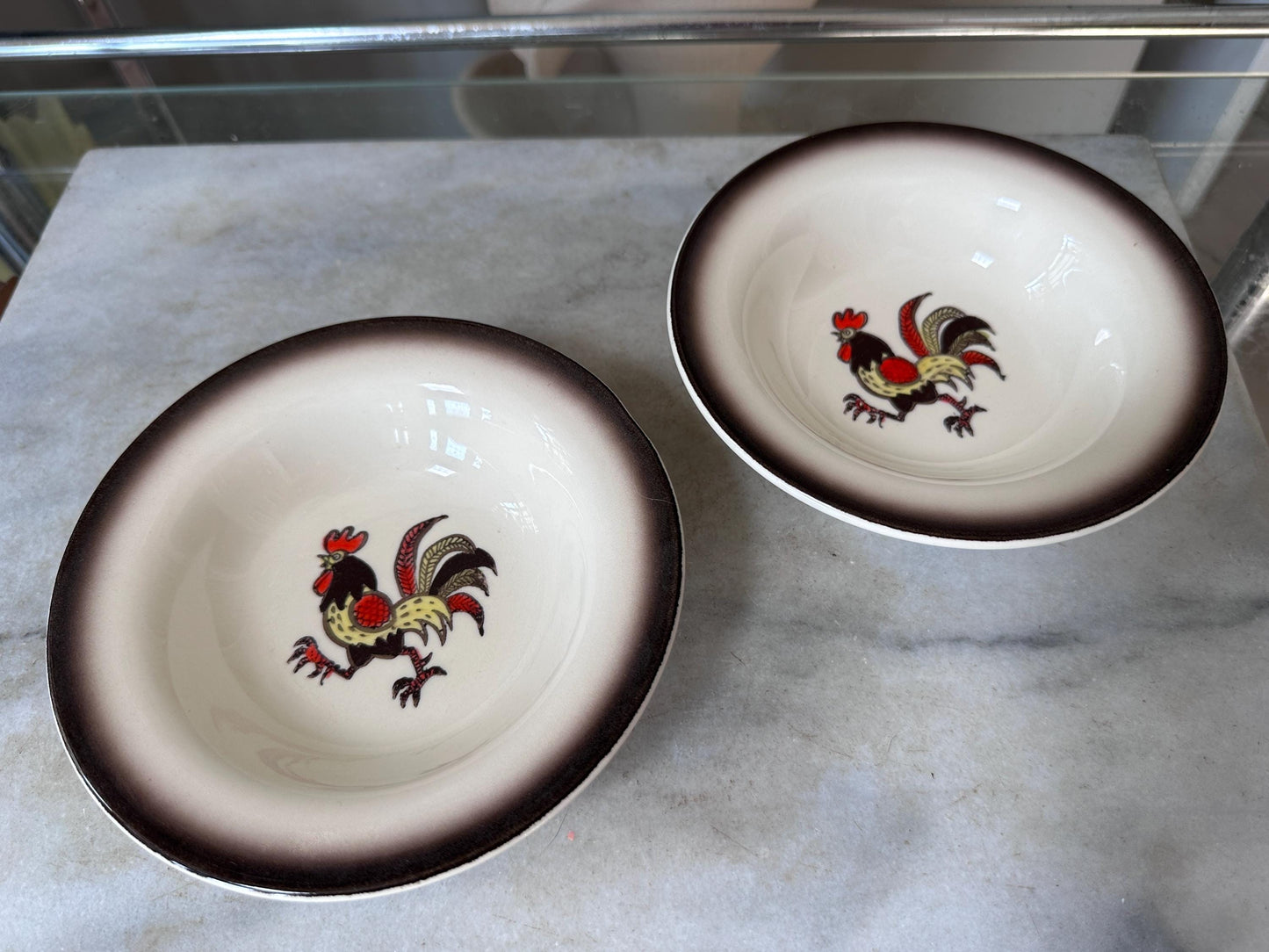 Set of 2 Vintage Metlox Red Rooster Dessert Bowls – Farmhouse Kitchen MCM USA, 6”