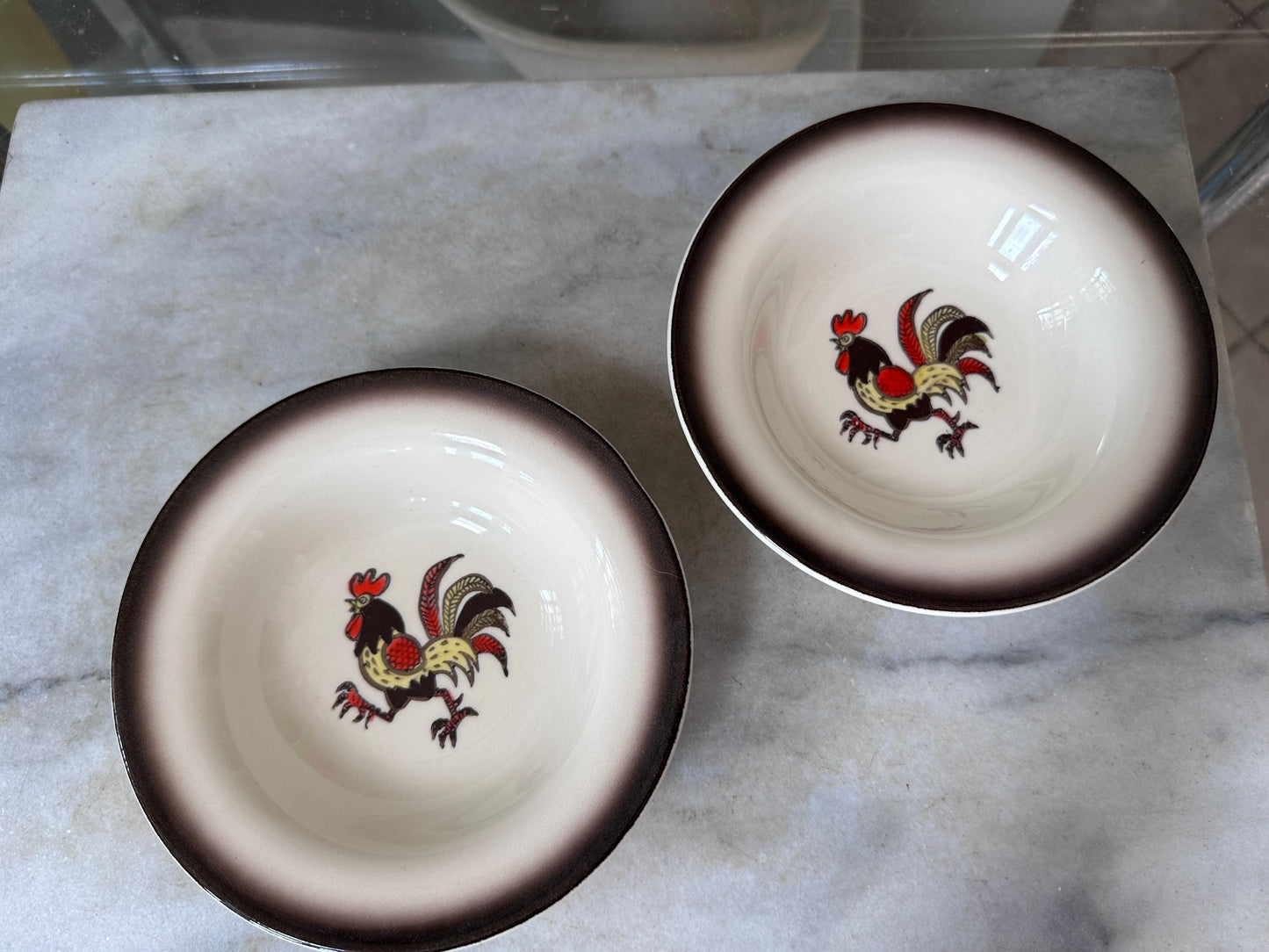 Set of 2 Vintage Metlox Red Rooster Dessert Bowls – Farmhouse Kitchen MCM USA, 6”