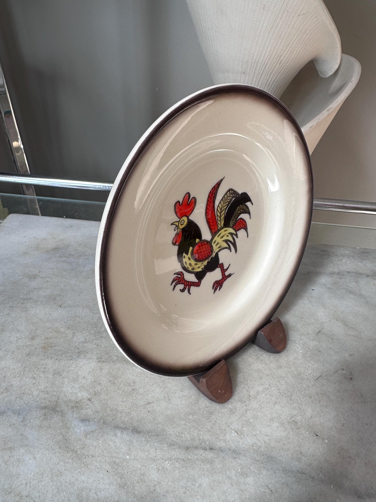 Set of 2 Vintage Metlox Red Rooster Dessert Plates – Farmhouse Kitchen MCM USA, 6.25”
