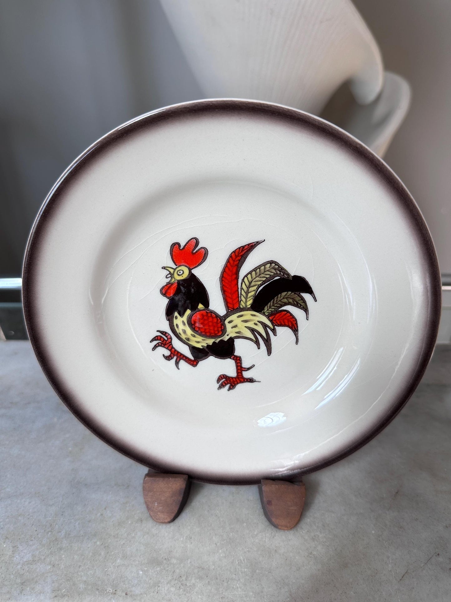 Set of 2 Vintage Metlox Red Rooster Dessert Plates – Farmhouse Kitchen MCM USA, 6.25”