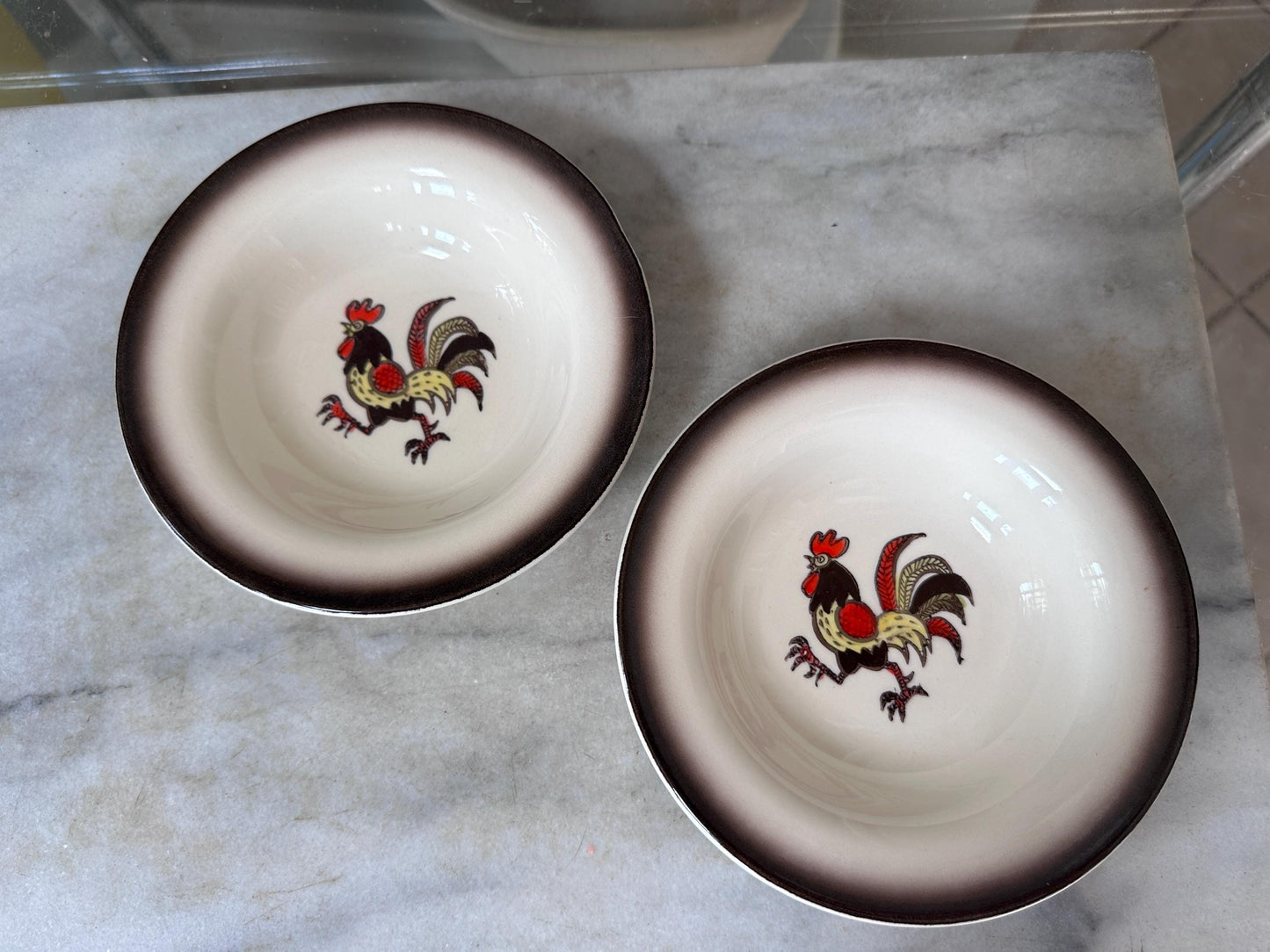 Set of 2 Vintage Metlox Red Rooster Dessert Bowls – Farmhouse Kitchen MCM USA, 6”
