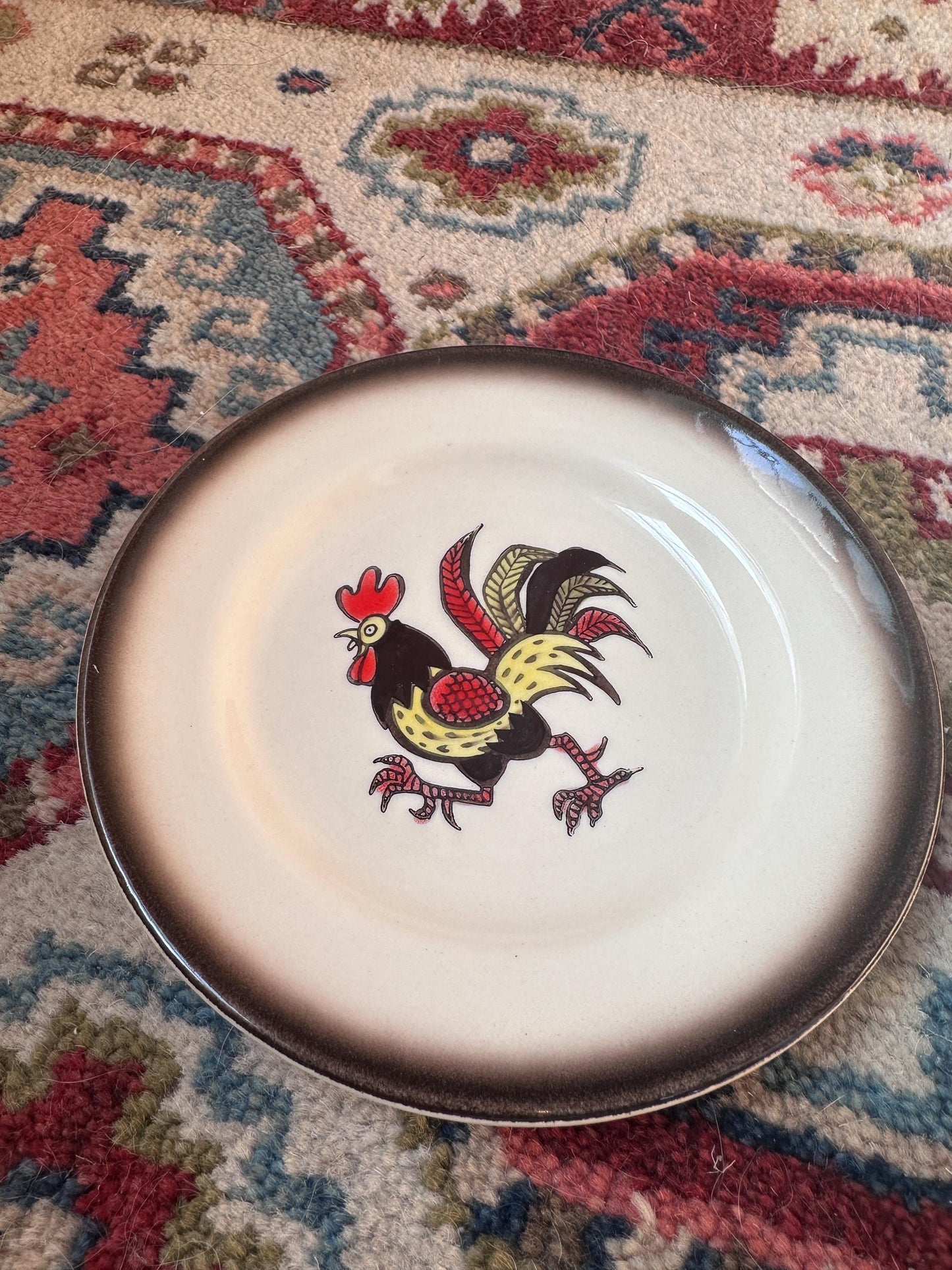 Set of 2 Vintage Metlox Red Rooster Dessert Plates – Farmhouse Kitchen MCM USA, 6.25”
