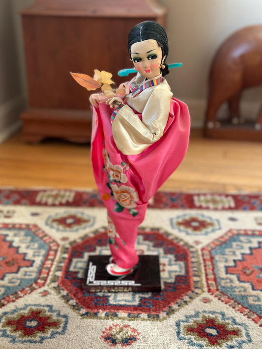 Vintage 1960s Korean Bradley Big Eyed Doll | Ornate Silk Robe | Asian Oriental Decor | Korean Cloth Doll | Japan Import Collectible | 15.5”