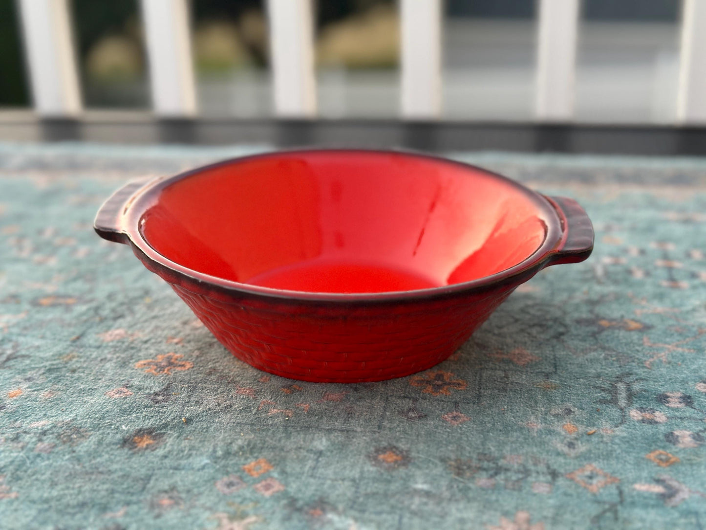 Vintage Metlox Poppytrail Red Rooster Round Vegetable Bowl | Vernon Ware California Pottery | Mid Century Farmhouse Serving Bowl