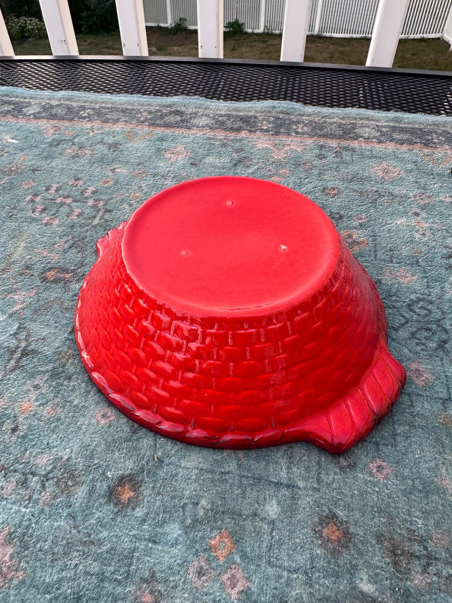 Vintage Metlox Poppytrail Red Rooster Round Vegetable Bowl | Vernon Ware California Pottery | Mid Century Farmhouse Serving Bowl
